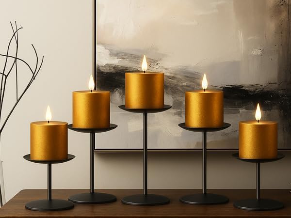 Smtyle Halloween Black Candle Holders for Pillar Candles Set of 5 - Image 6