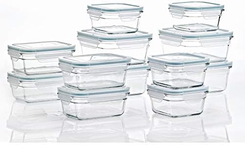 Glasslock Ring Taper 24 Piece Set Stackable Oven Microwave Safe Glass Food Storage Containers with Airtight Latching Lids,Clear by Glasslock