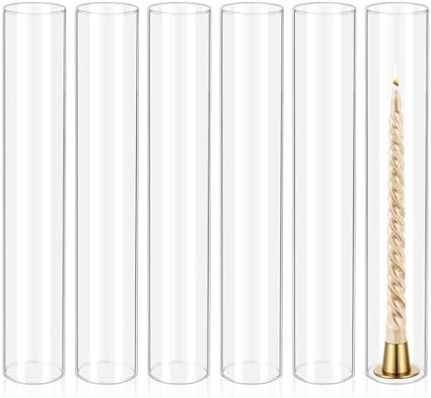 6 Pcs Hurricane Candle Holder Sleeve, H:14" D:2.5" Clear Glass by REWOMC