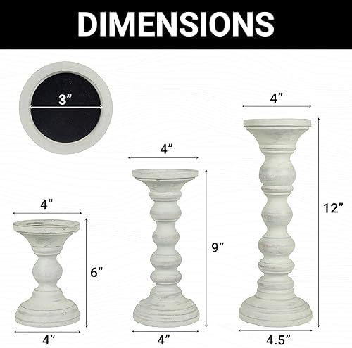 Mela Artisans Willow Mango Wood Candle Holders - Cool Grey, Set of 3 - Image 2