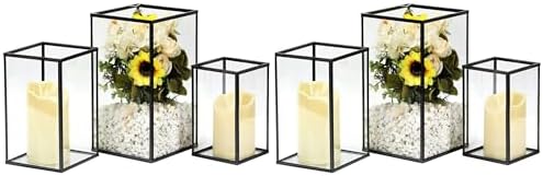 PHOSPHOR Hurricane Glass Candle Holder Set of 6 Pieces Black Hurricane Candleholders for Wedding Party Holiday Birthday Home Decor Lanter by PHOSPHOR