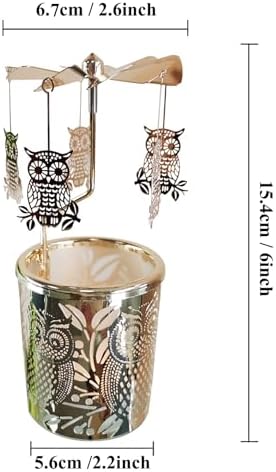 kingnero Gift Carousel Candle Tea Light Holder Rotary Candleholder Metal Windmill Candlestick Spinning Candle Holder for Home Decor (owl Golden) - Image 2