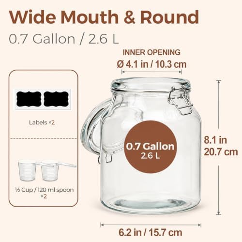ComSaf Glass Pantry Jars with Airtight Lids 0.7 Gallon 2 Pack Wide Mouth - Image 3