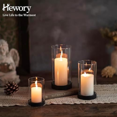 Hewory Hurricane Candle Holder for Pillar Candles: Black Votive Candle Holders Set of 12, Glass Hurricane with Metal Candle Plate, Pillar Candle Holder for Table Centerpiece Wedding Holiday Home Decor - Image 5