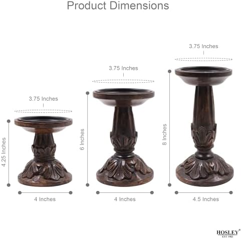 Hosley Set of 3 Wood Pillar Candle Holders 8", 6", 4.25" High Dark Brown Wooden Candlestick Set for Table Centerpiece Ideal for LED & Wax Candles, Rustic Home Decor, Wedding, Party, Spa, Reiki - Image 3
