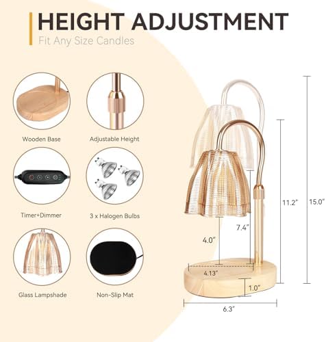 TOACSUCP Candle Warmer Lamp with 3 Bulbs, Adjustable Height Dimmable Candle Warmer with Timer, Compatible with Large Jar Candles, Candle Lamp with Charming Gift Box Ribbon for Her/Him - Image 2