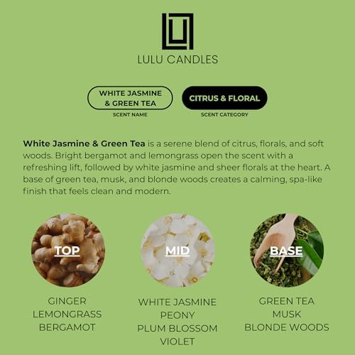 Lulu Candles | White Jasmine & Green Tea | Luxury Scented Soy Jar Candle | Hand Poured in The USA | Highly Scented & Long Lasting (9 Oz. 2 Pack) - Image 2