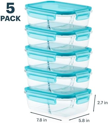 Pyrex Glass Meal Box (5-Pack, 4 Cup) Divided Compartments, Locking Lids - Image 4