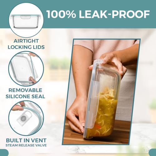 Razab 10 Cups/ 80 Oz 4 Pc (Set of 2) Glass Food Storage Containers with Airtight Locking Lids-For Storing & Serving Food. BPA Free & Leak Proof - Microwave, Dishwasher, Fridge, Freezer and Oven Safe - Image 3