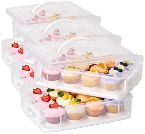 Snapware (2-Layer, 24 Cupcakes Plastic Detachable Cupcake Carrier Storage Container With Lid and Handle, Freezer Dishwasher Microwave Safe (Pack of 3) by Snapware