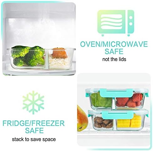 M MCIRCO 5 Pack,36 oz, 3 Compartments Glass Meal Prep Containers with Lids - Image 4
