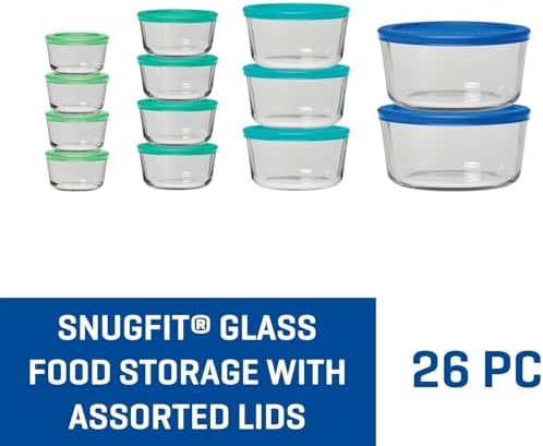 Anchor Hocking 26 Piece Glass Storage Containers with Lids (13 Glass Food Storage Containers & 13 Mixed Blue SnugFit Lids) - Image 2
