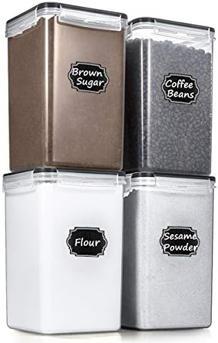 Wildone Flour Sugar Storage Containers 6.5L, 4 PCS, Black by Wildone