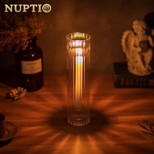 NUPTIO Hurricane Candle Holder Ribbed: 11.8" H Set of 2 Candlestick Holders - Image 3