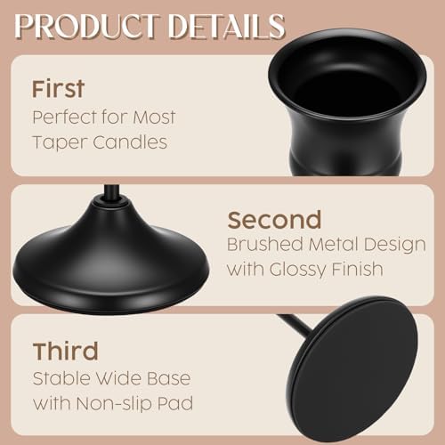 12PCS Brass Black Taper Candle Holders Set, Vintage Candlestick Holders - Image 2