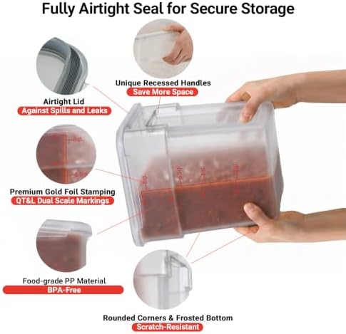 2 Pack Airtight Commercial Food Storage Container Set, 2 QT & 4 QT BPA-Free Translucent Polypropylene, Stackable, Gold Scale Markings for Spices & Coffee Beans, Tall Model - Image 4