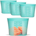 Large Reusable Storage Bag, 4 Pack 100% Silicone Food Storage Bags Stand Up Silicone Zip Lock Bags for Food Container, Freezer Microwave Oven Dishwasher Safe, Aqua, 50.7oz/ 1500ml by Annaklin