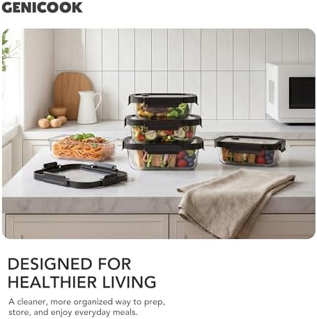 GENICOOK Glass Meal Prep Containers with Glass Lids, 4 Set Airtight Glass Food Storage Containers, Borosilicate Glass Lunch Containers for Healthy Meal Prep, Microwave Oven Dishwasher Safe, BPA Free - Image 7
