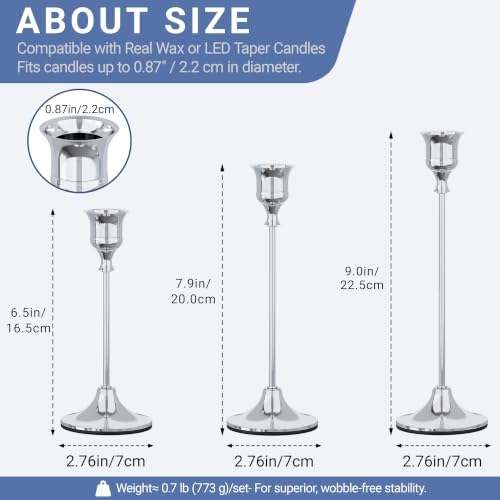 NLBTW Silver Candlestick Holders, Metal Taper Candle Holder, Set of 6 - Image 3