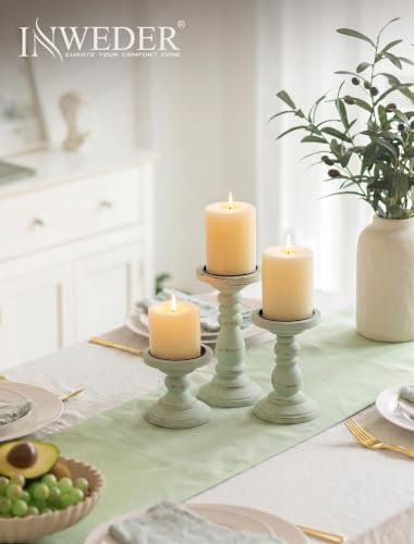 Wood Pillar Candle Holder: Distressed Sage Green Candle Stand - Image 5