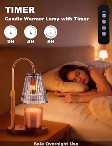 Candle Warmer Lamp with Timer & Dimmer, Adjustable Light Smoky Grey Glass Candle Warmer for Jar Candles, Home Gifts, Brass Electric Wax Melt Warmer with 4 Bulbs (2 Pack) - Image 4