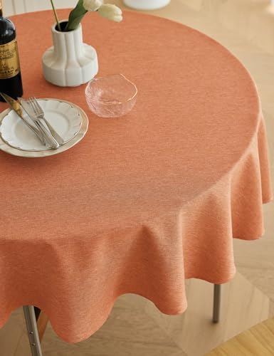 Decorelia Fall Farmhouse Round Table Cloth for Indoor/Outdoor, Harvest Thanksgiving Faux Linen Washable Tablecloth Cover for Party Dining & Kitchen Table Decor (60 Inch,Round (2-4 Seats), Orange) - Image 2