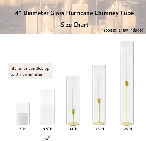CYS EXCEL D-4" H-9.5" Glass Open Ended Hurricane Candleholder Bottomless Cylinder Sleeve Clear Chimney Shade Tube Cover, 1 Piece - Image 6