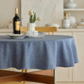 Decorelia Waterproof Faux Linen Rustic Farmhouse Table Cloth for Round Table, Texture Wrinkle-free Outdoor Table Cover for Party, Wedding, Picnics, Patio Table (60 Inch, Round (2-4 Seats), Denim Blue) by Decorelia