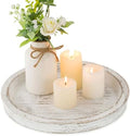 Hanobe Round Wood Candle Holder Trays for Coffee Table, Rustic White Finish by Hanobe