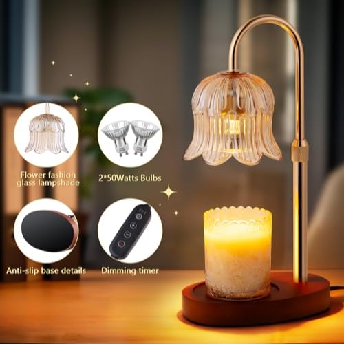 CRMILL Candle Warmer Lamp Electric Timer - Vintage Heater Candles Warming Height Adjustable Dimmable Warmers Flower Lamps No Flame Heat Warm Melt Wax Jar Modern Home - Image 2