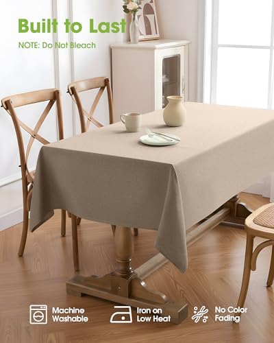 Pureegg Table Cloth for Rectangle Tables - Elegant Linen Mocha Tablecloth Resists Water, Stain, Wrinkle and Heat, Ideal for Dining, Party, Birthday and Wedding, 52x70 Inch - Image 4