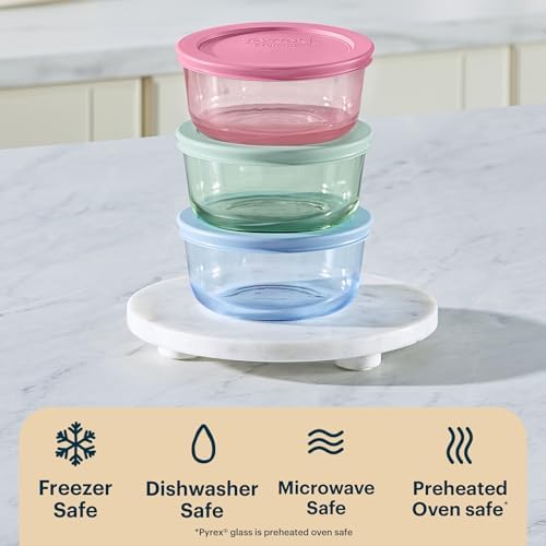 Pyrex Colors (3-Pack, Medium) Tinted Glass Food Storage Container Set, Blue - Image 4