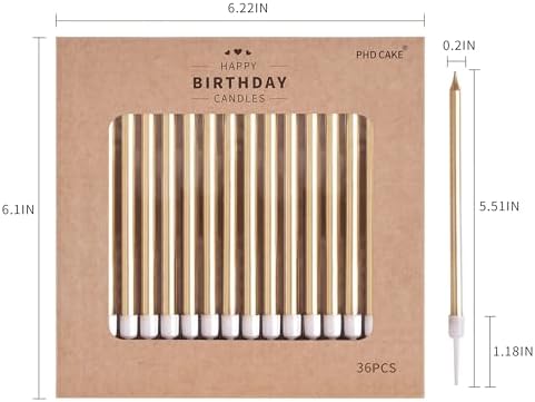 PHD CAKE 36-Count Champagne Long Thin Metallic Birthday Candles, Cake Candles, Birthday Parties, Wedding Decorations, Party Candles, Cake Decorations - Image 4
