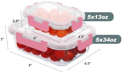 KOMUEE 10 Pack Glass Food Storage Containers with Lids, Pink - Image 6