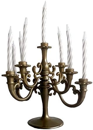 Mini Plastic Candle Holder Stand with 9Pcs Candelabra Taper Beautiful Vintage Candlestick Cake Topper Desk Ornament for Christmas Wedding Event Birthday Party Candelabra Gold Height 14cm - Image 2