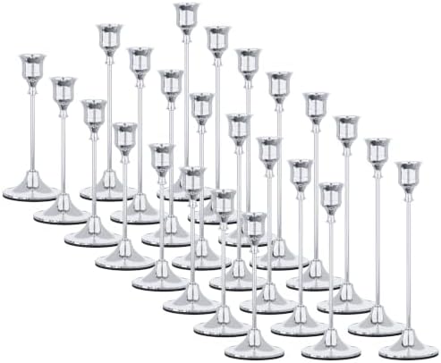 NLBTW 24 Pcs Silver Taper Candle Holder Bulks for Wedding Party Table Decor by NLBTW