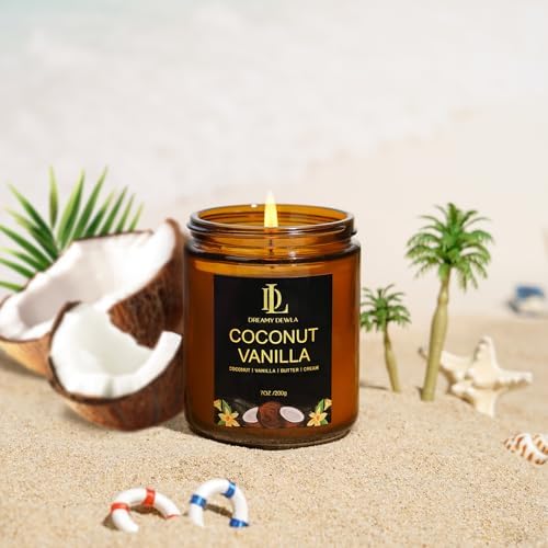 Coconut Vanilla Candles, 7oz Vanilla Coconut Scented Candle, Natural Soy Candles for Home Scented, Long Lasting with 50 Hour Burn Time, Gifts for Men Women - Image 6