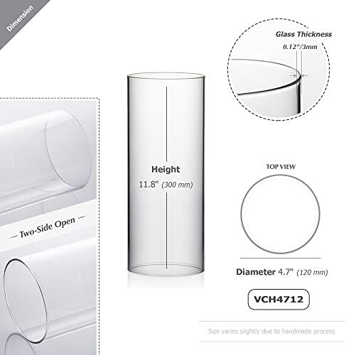 WGVI Hurricane Candle Holder Sleeve, Wide 4.7", Height 12", Clear Glass Cylinder Candleholder, Chimney Tube, Open Ended Candle Shade, 1 Piece - Image 2