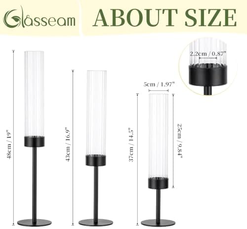 Glasseam Black Candlestick Holders, 6Pcs Fluted Glass Hurricane with Taper - Image 5