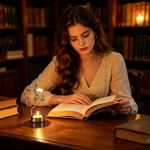 kingnero Rotary Candle Holder Spinning Candleholder Tea Light Candle Powered Carousel Small Gift (Moon & Kitty) - Image 3