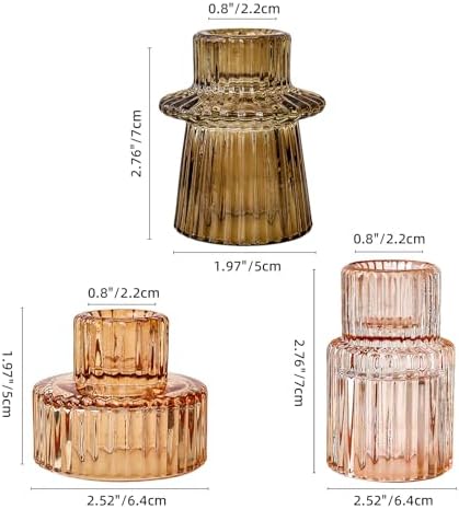 Brown Candlestick Holders 6PCS for Tealight Candle Stick Candles, Ribbed Glass Taper Candle Holders Set, Table Centerpieces for Thanksgiving Christmas Farmhouse Decor Indoor and Outdoor - Image 4