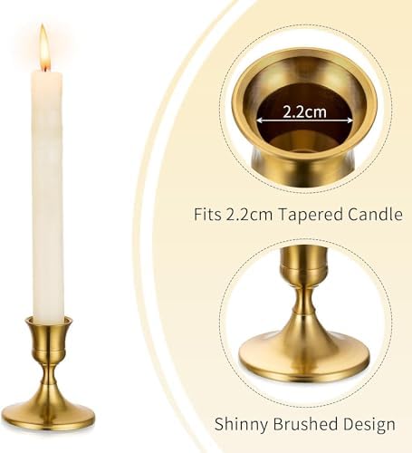 Romadedi Gold Candlestick Candle Holders for Taper, 6 PCS Gold Brass Color Candle Stick Candle Holder for Table Centerpiece, Wedding Reception, Festive Christmas Mantel Decoration or Home Decor - Image 6