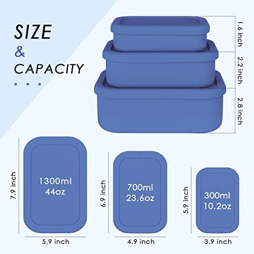 Silicone Food Storage Containers, Set of 3 Hard-Shell Bento Lunch Boxes - Image 3