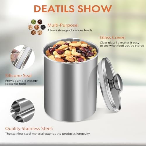 ENLOY 3-Piece Stainless Steel Food Storage Canister Set with Clear Lid - Image 3