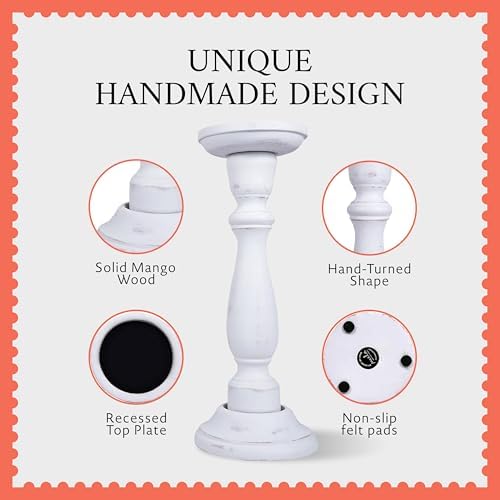 Mela Artisans Tuli Mango Wood Candle Holders - Shabby White, Set of 3 - Image 6
