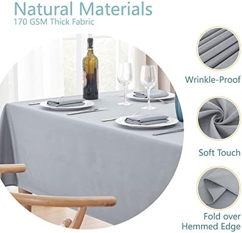 Veblandy Textured Rectangle Tablecloth 52x70 inch Table Cloth Water Resistant Wrinkle Free Spill-Proof, Decorative Fabric Table Cover Washable for Banquet Parties Event Holiday Dinner, Light Grey - Image 3