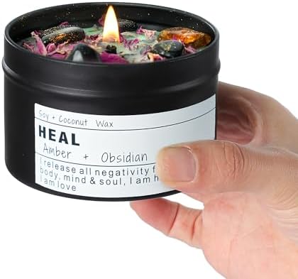Obsidian Crystal Energy Candle, Good Aura Health Protection, Baltic Amber Chakra Magic Self-Care, Emotional Support, Encouragement and Affirmation Gift.(HEAL) by Unknown