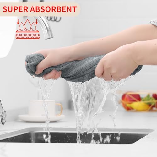 Homaxy 100% Cotton Waffle Weave Kitchen Dish Towels 12-Pack, Grey - Image 3
