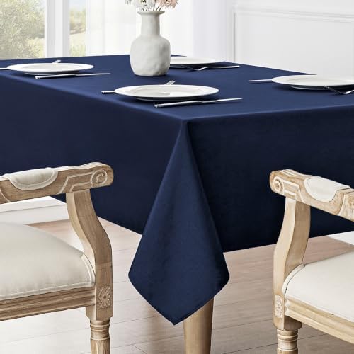 Veblandy Rectangle Tablecloth Waterproof 60x120 inch Linen Textured Table Cloth Stain and Wrinkle Resistant Washable, Decorative Fabric Table Cover for Dining, Party and Camping, Navy Blue - Image 2