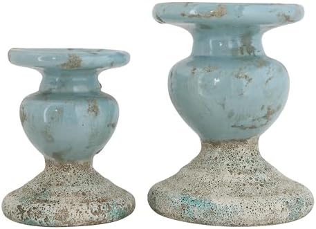 Creative Co-Op Large Distressed Blue Terracotta Pillar Candle Holder,5.5" W x 6.5" H (Pack of 6) - Image 5
